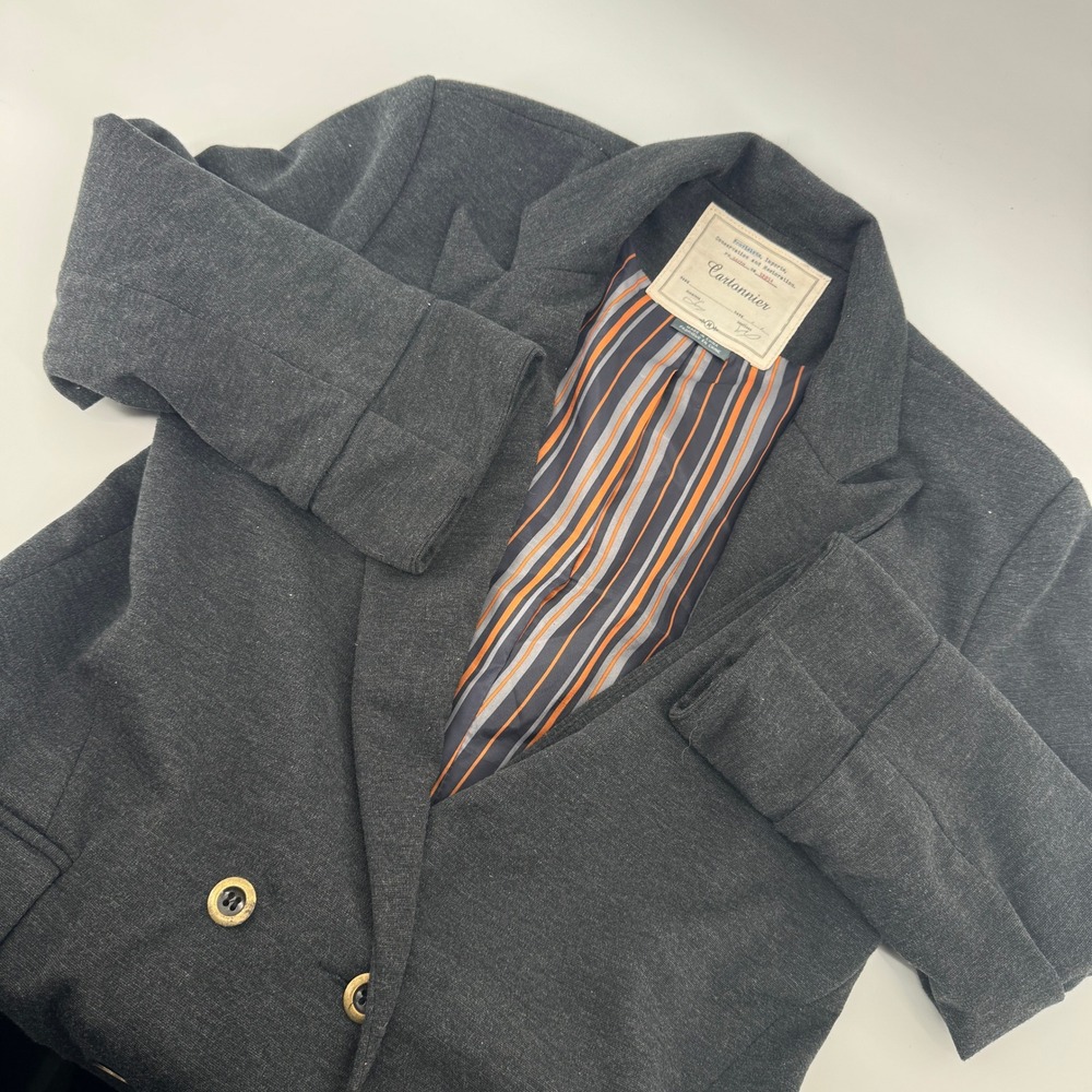 Cartonnier Charcoal‎ Gray Double Breasted Blazer Size M Women Modern Preppy